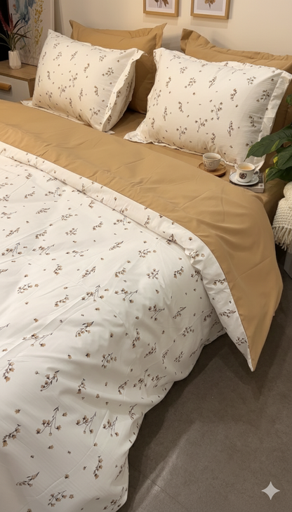Cache Couette 2 Places - Fleurs de cloches Beige
