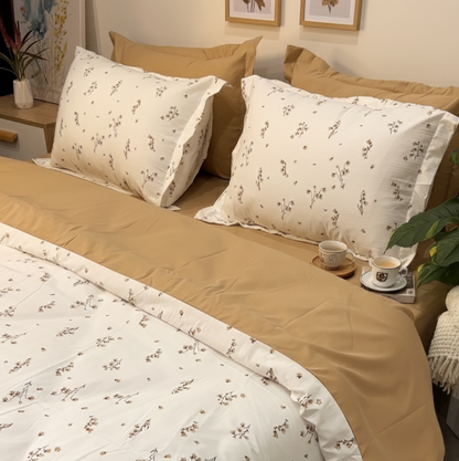 Cache Couette 2 Places - Fleurs de cloches Beige