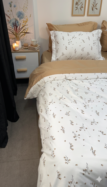 Cache Couette 2 Places - Fleurs de cloches Beige