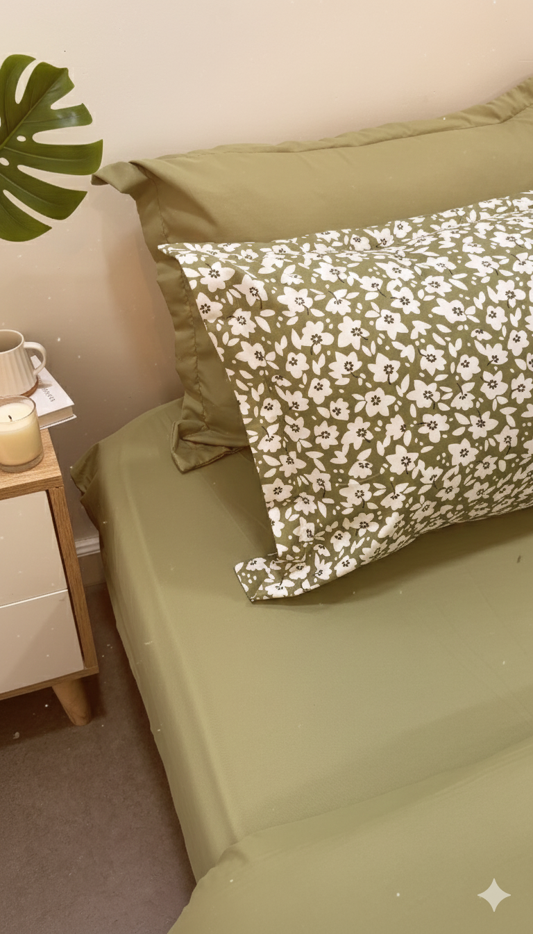 Cache Couette 2 Places - Petites Fleurs Vert