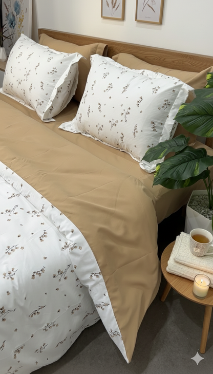 Cache Couette 2 Places - Fleurs de cloches Beige