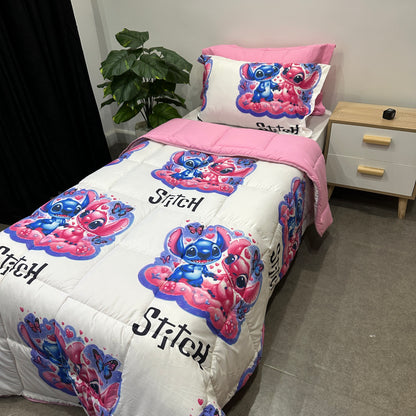 Couette 1 Place - Stitch Blanc / Rose