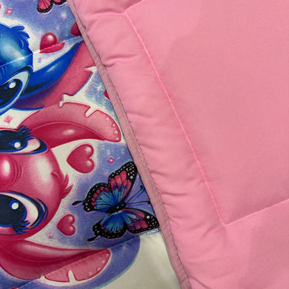 Couette 1 Place - Stitch Blanc / Rose