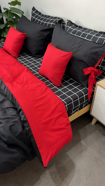 Cache Couette 2 Places Elegance Noir & Rouge