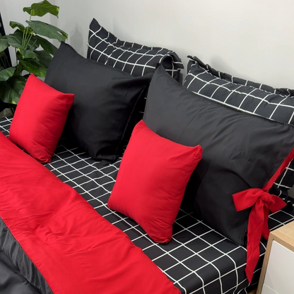 Cache Couette 2 Places Elegance Noir & Rouge