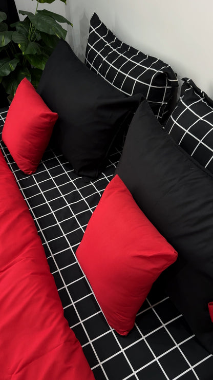Cache Couette 2 Places Elegance Noir & Rouge