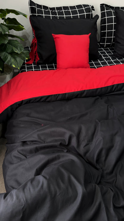 Cache Couette 2 Places Elegance Noir & Rouge