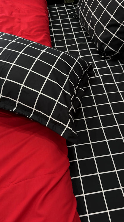 Cache Couette 2 Places Elegance Noir & Rouge