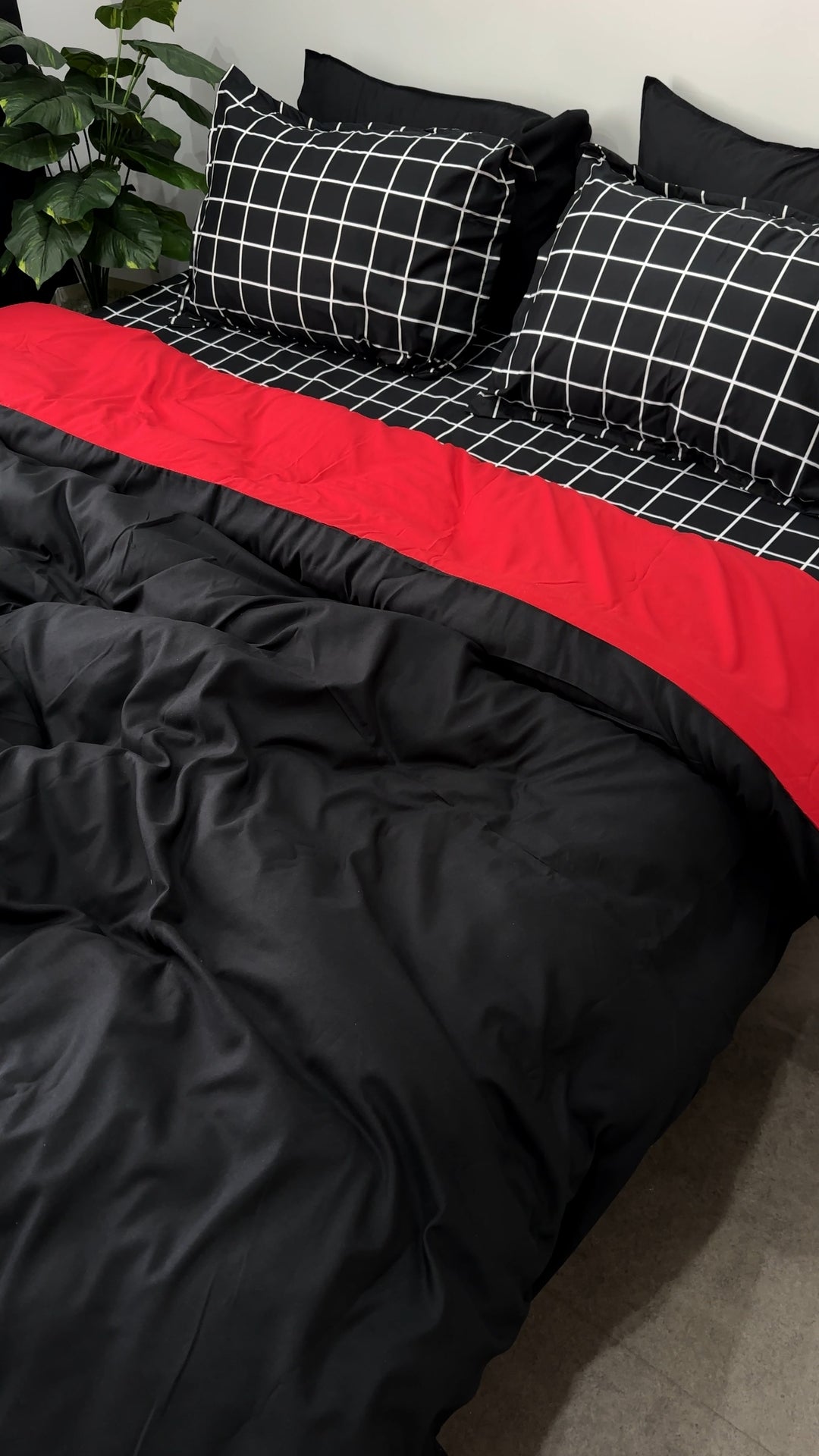 Cache Couette 2 Places Elegance Noir & Rouge